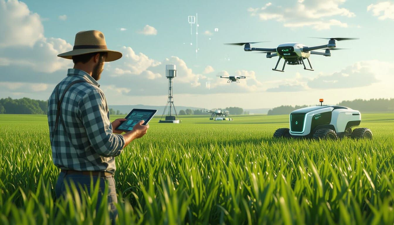 Futuristic AI-Powered Farming in Lush Green Field