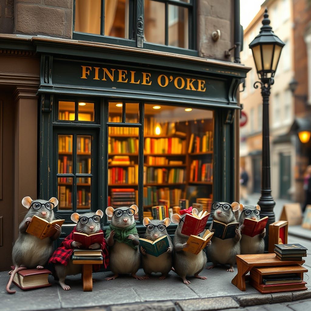 Whimsical Notting Hill Bookstore Scene in Warm Golden Light