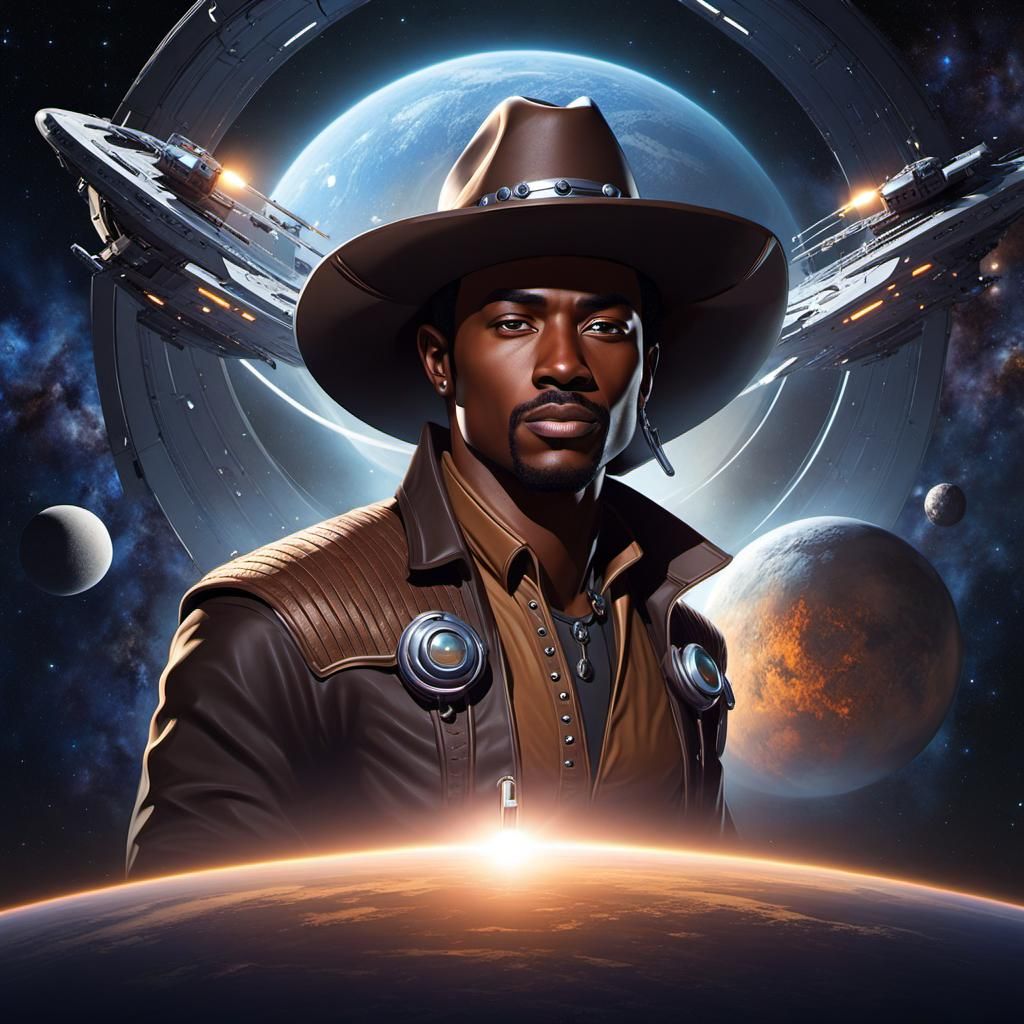 Futuristic Cowboy Portrait in Retrofuturist Sci-Fi Style