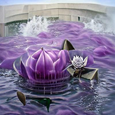 Purple Lotus in White Fountain: Hyperrealistic Detail