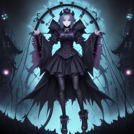 Gothic Japanese Woman in Anime Art Style