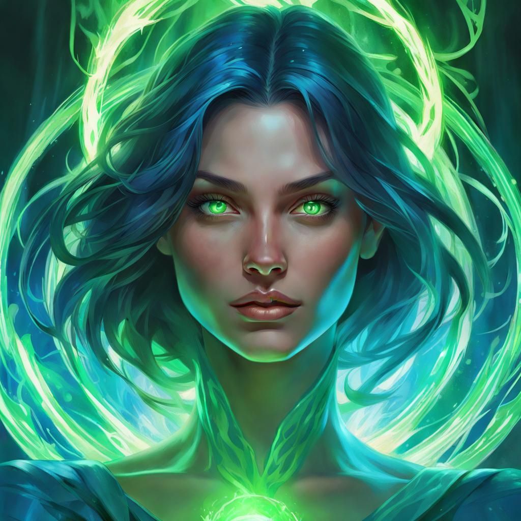 Woman with Glowing Eyes in Ring of Fire