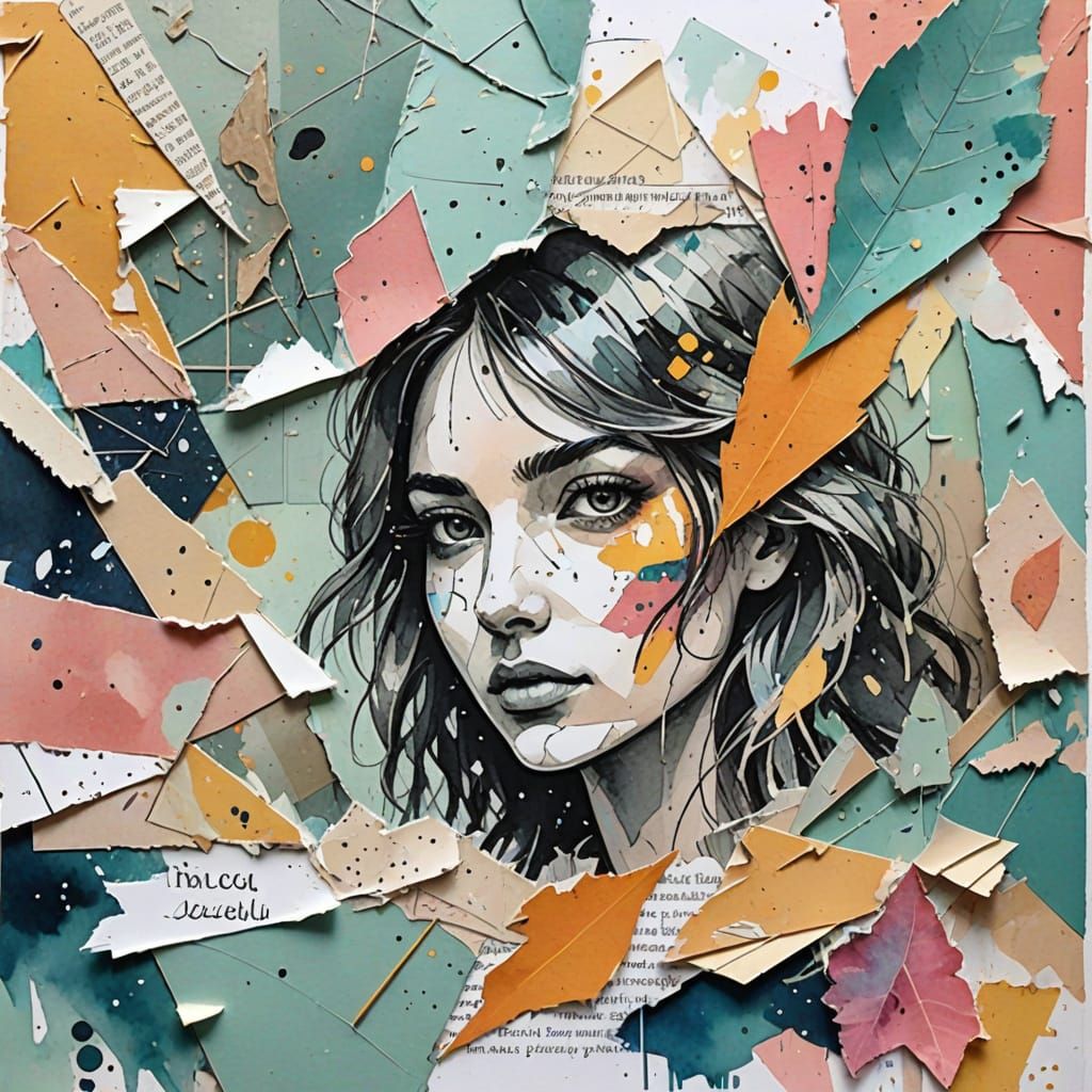 Torn sketch book differnt images showing through the pages