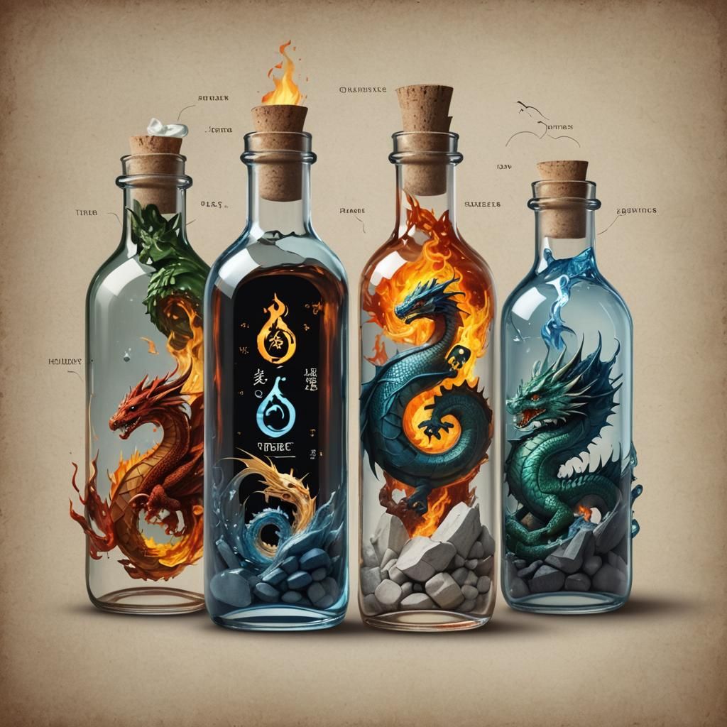 Elemental Dragons in Glass Bottles
