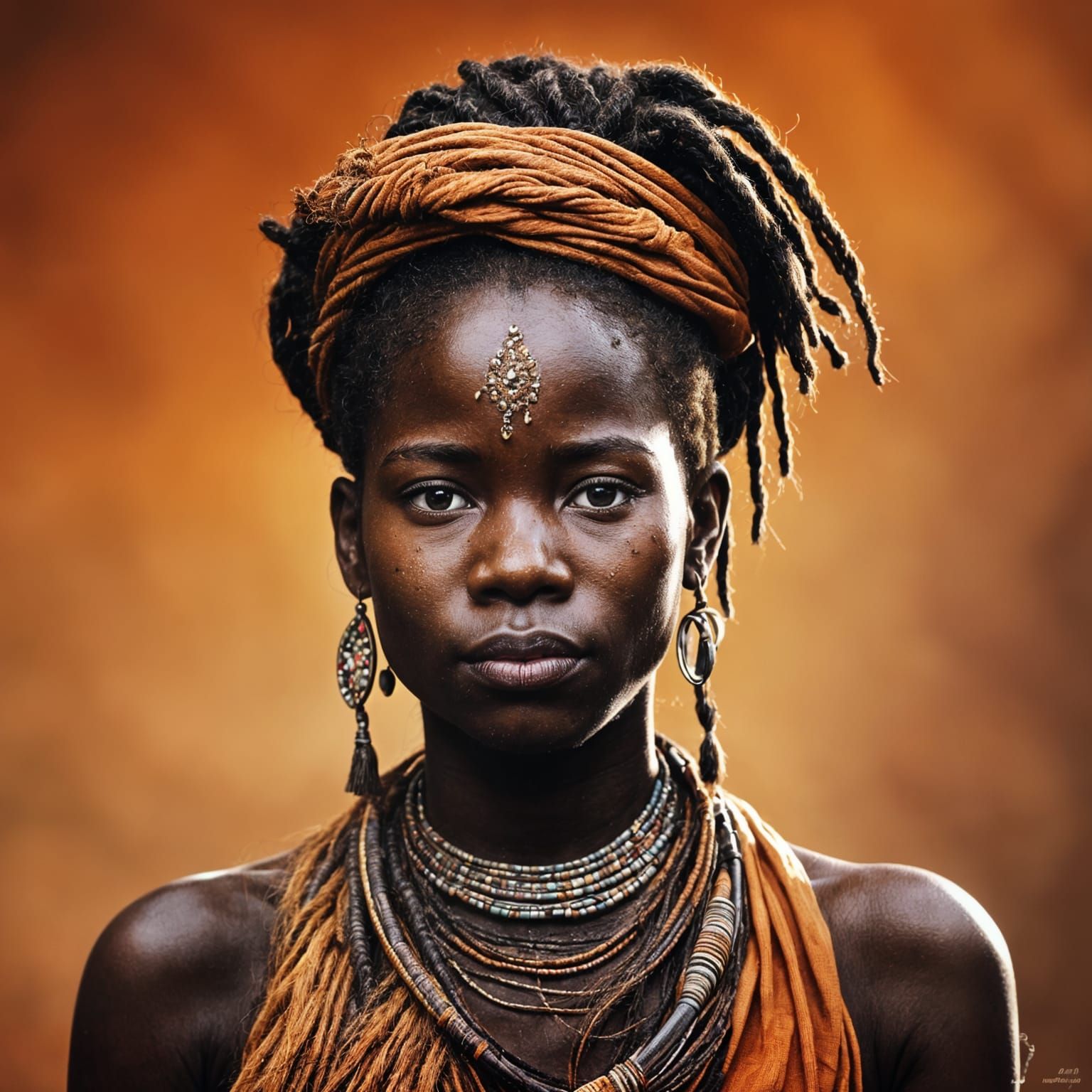 Himba girl in the darkness, wearing traditional Himba attire...