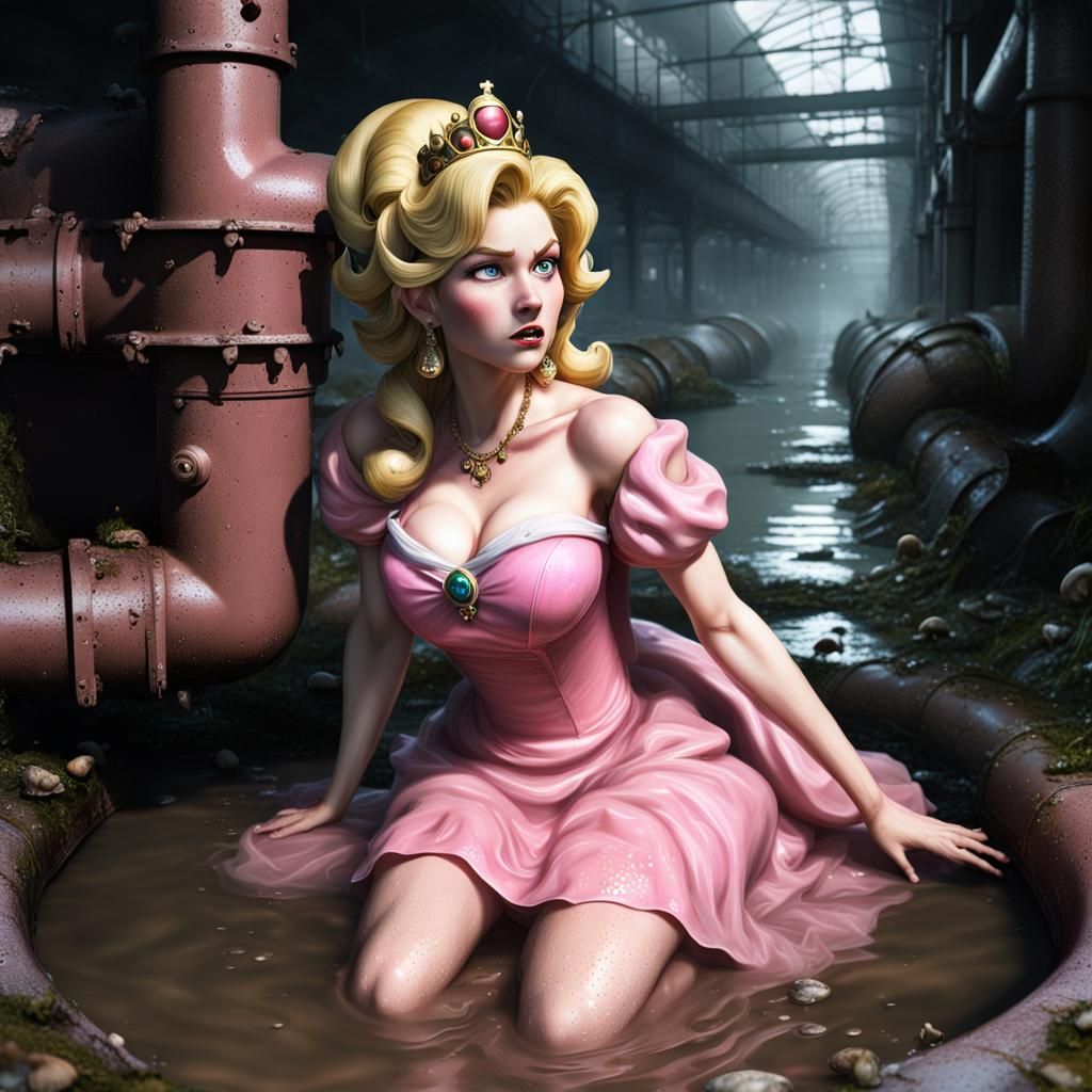Princess Peach in Sewage Pipe: Hyperrealistic Photorealism