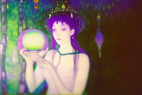 Ethereal Witch Casting Spells in Art Deco Style