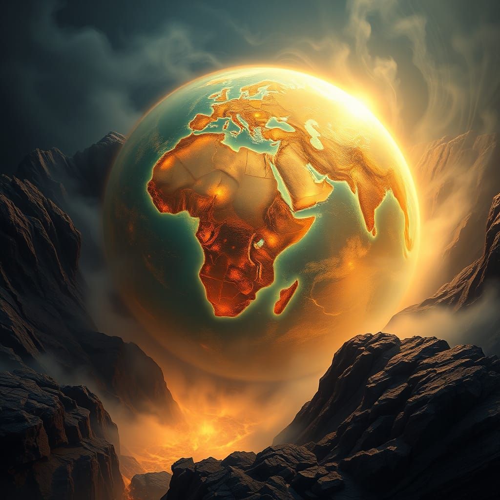 Luminescent Globe Rising from Volcanic Crater