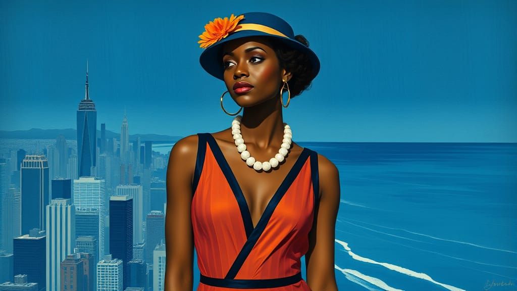 Jazz Age Woman in Delft Blue Art Deco Style