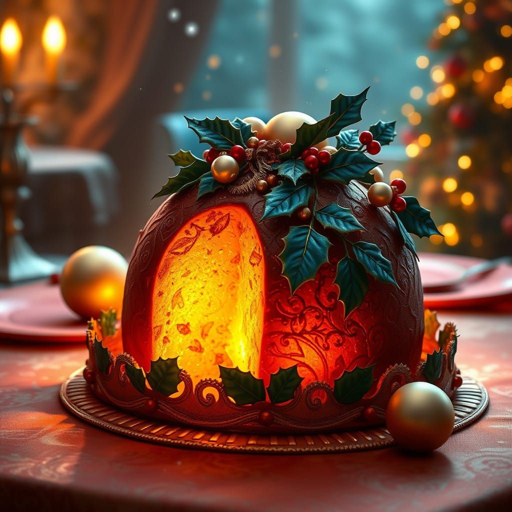 Luxurious Christmas Pudding in Art Nouveau Style