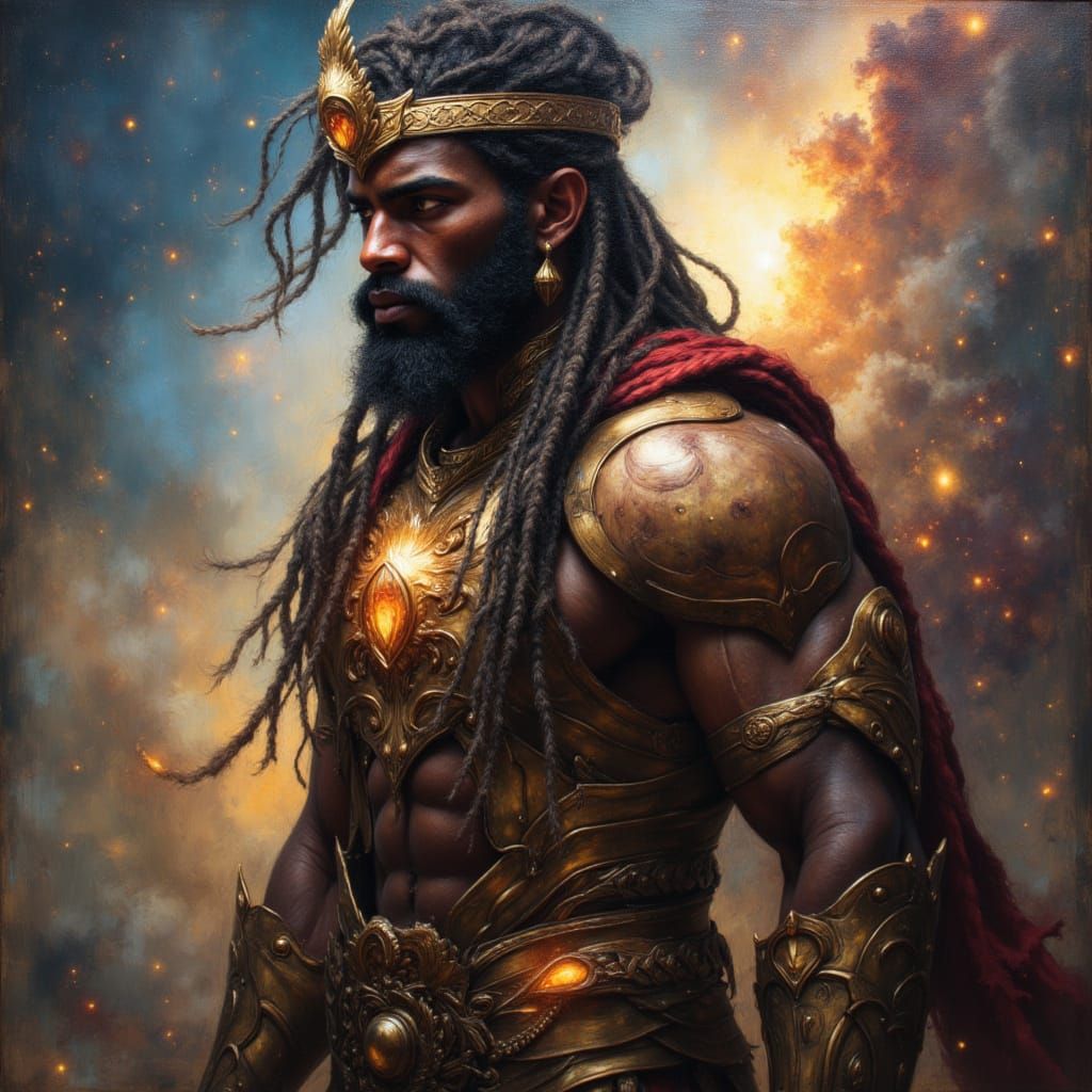 Regal African King in Cosmic Armor