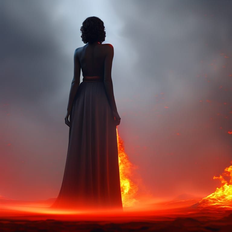 Lava Fire Woman in Detailed Fantasy Art