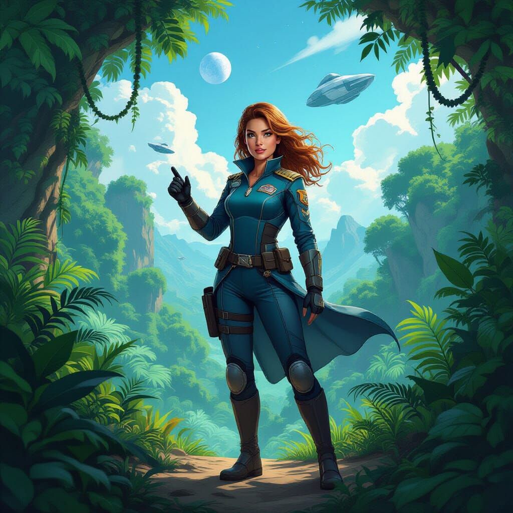 Space Captain Explores Jungle Planet