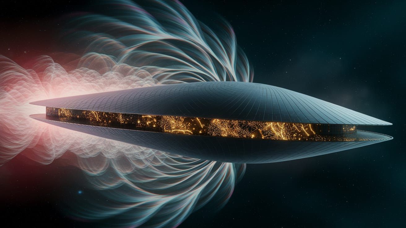 Lightspeed Worldship Soaring Through Plasma Vortexes