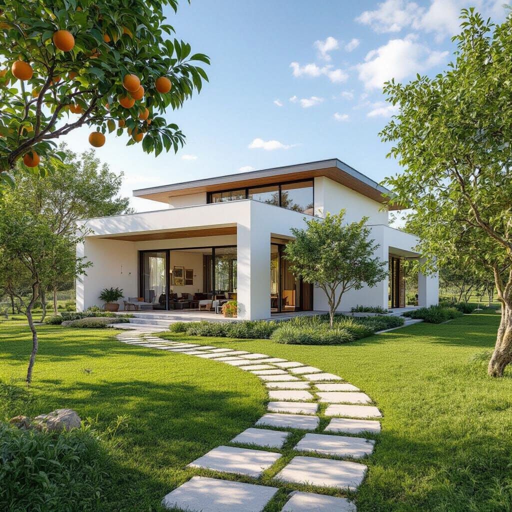 Modern Villa with Orchard in Photorealistic Style