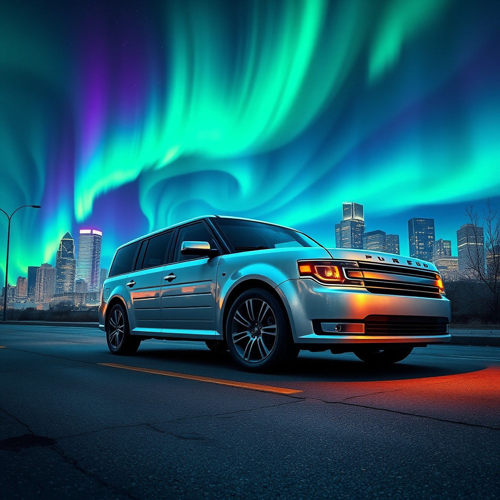 Ford Flex Under Aurora Borealis: Matte Painting