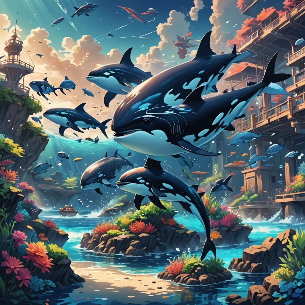 Vibrant Anime Seascape with Cel-Shaded Style
