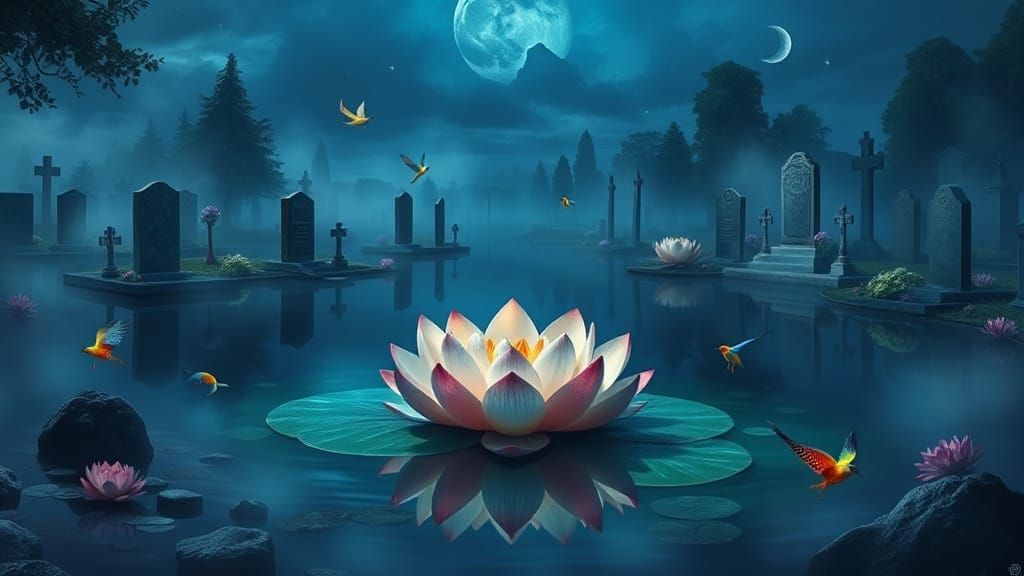 Ethereal Lake of Memories with Lotus Flower