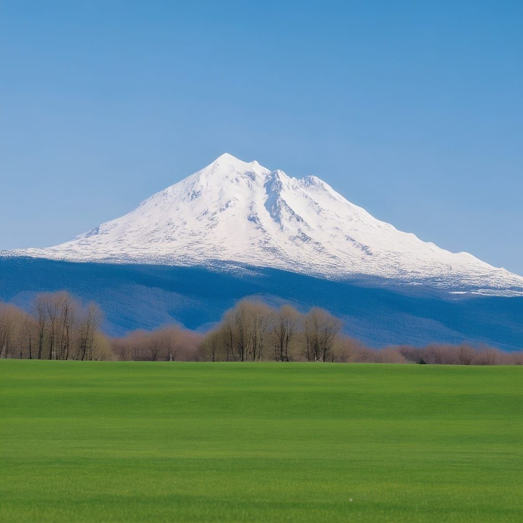 Luminous Snow-Capped Peak Dominates a Vibrant Spring Landsca...