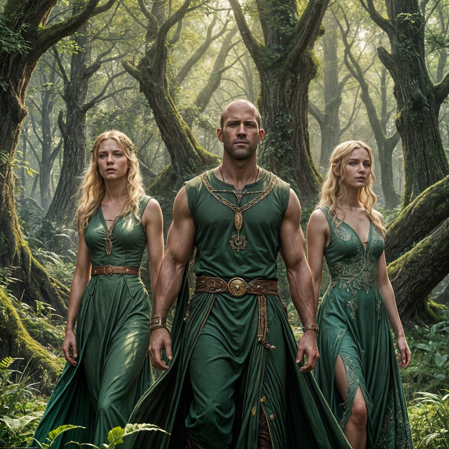 Druid with Maidens: Detailed Matte Painting