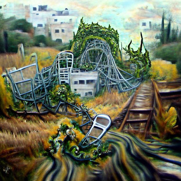Post-Apocalyptic Roller Coaster in Oil Painting Style
