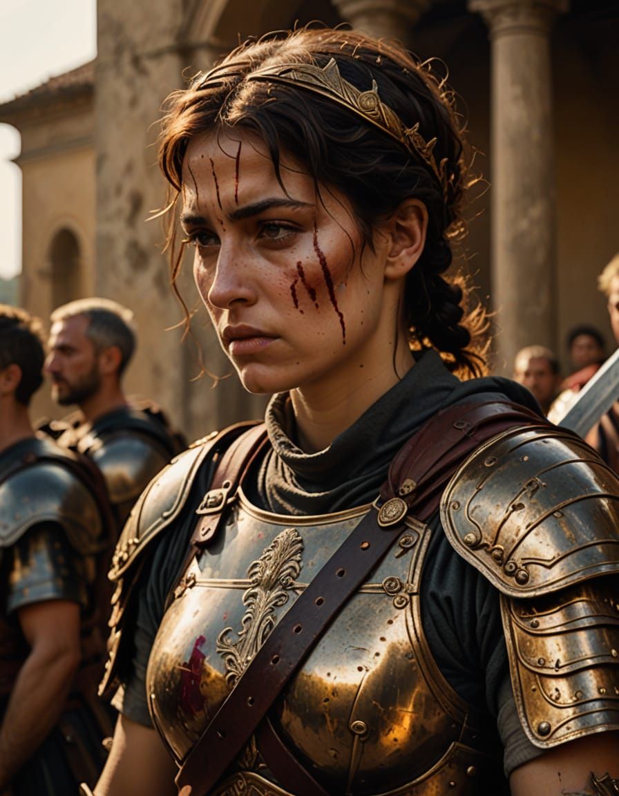Battle-Weary Female Roman Soldier in Caravaggio Style