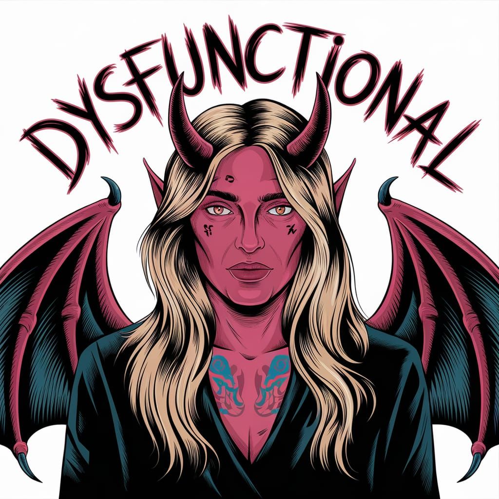 Demon with Blonde Hair, Horns and Tattoos