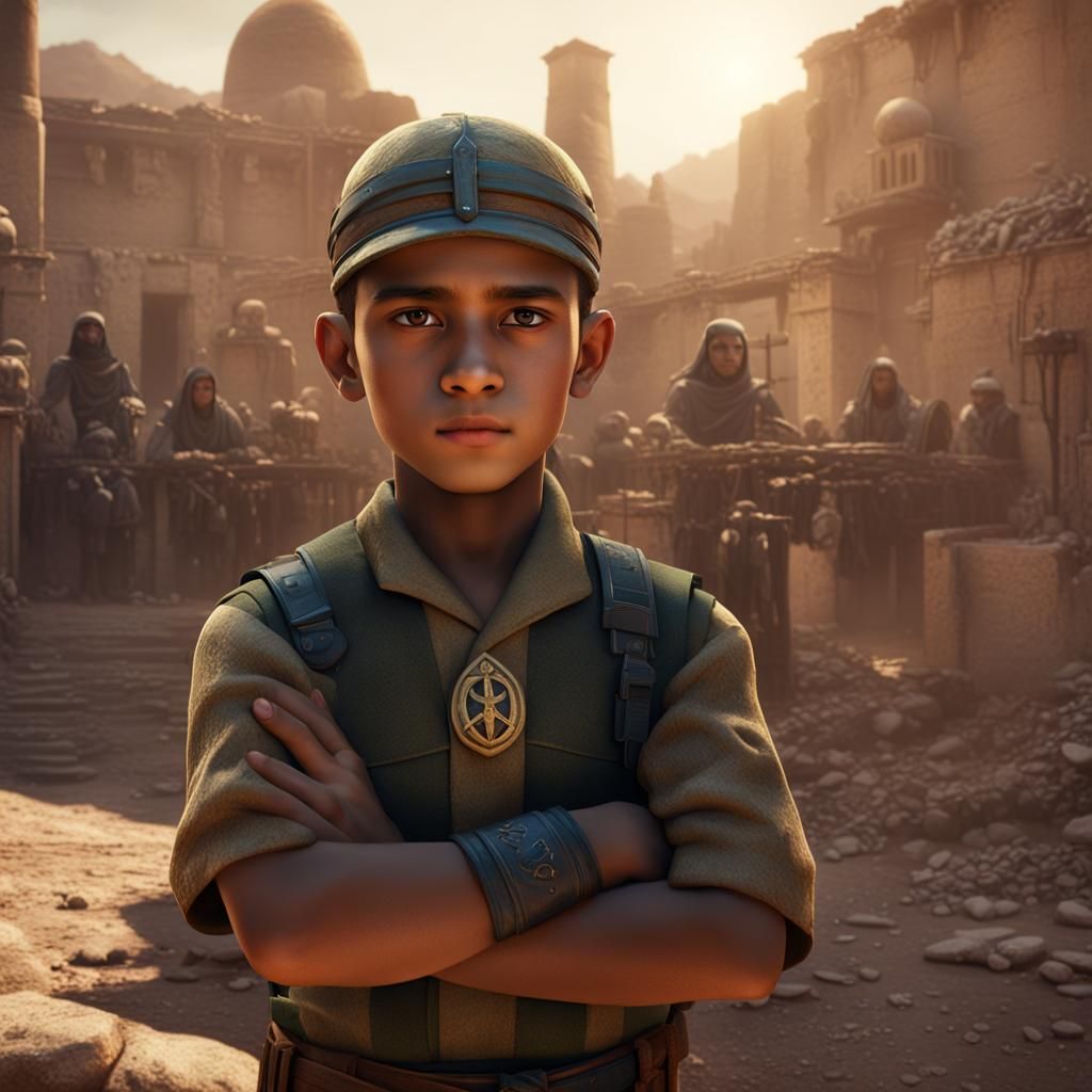 Arab Boy Soldier: Detailed Matte Painting