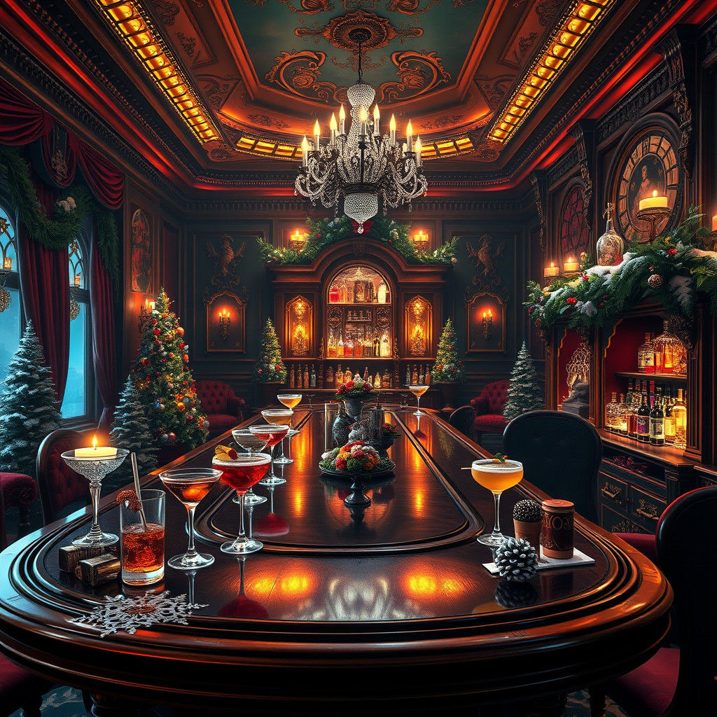 Festive Christmas Mocktails in Opulent Victorian Interior
