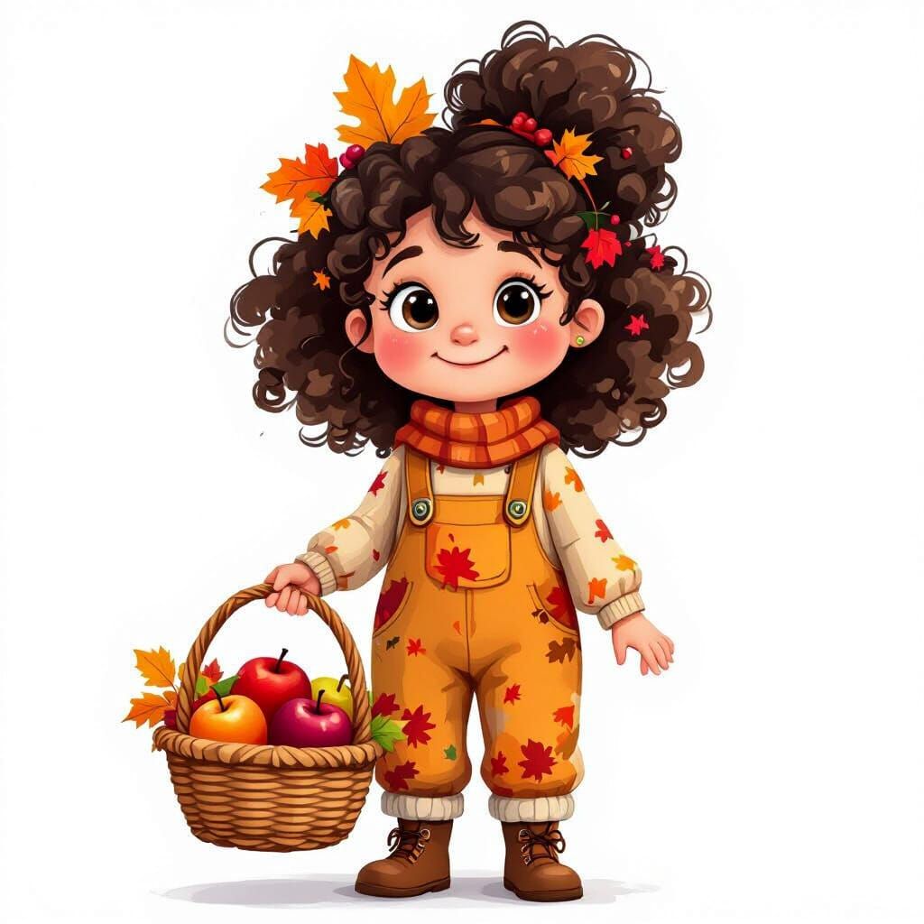Holographic Cartoon Girl in Autumn Leaf Outfit