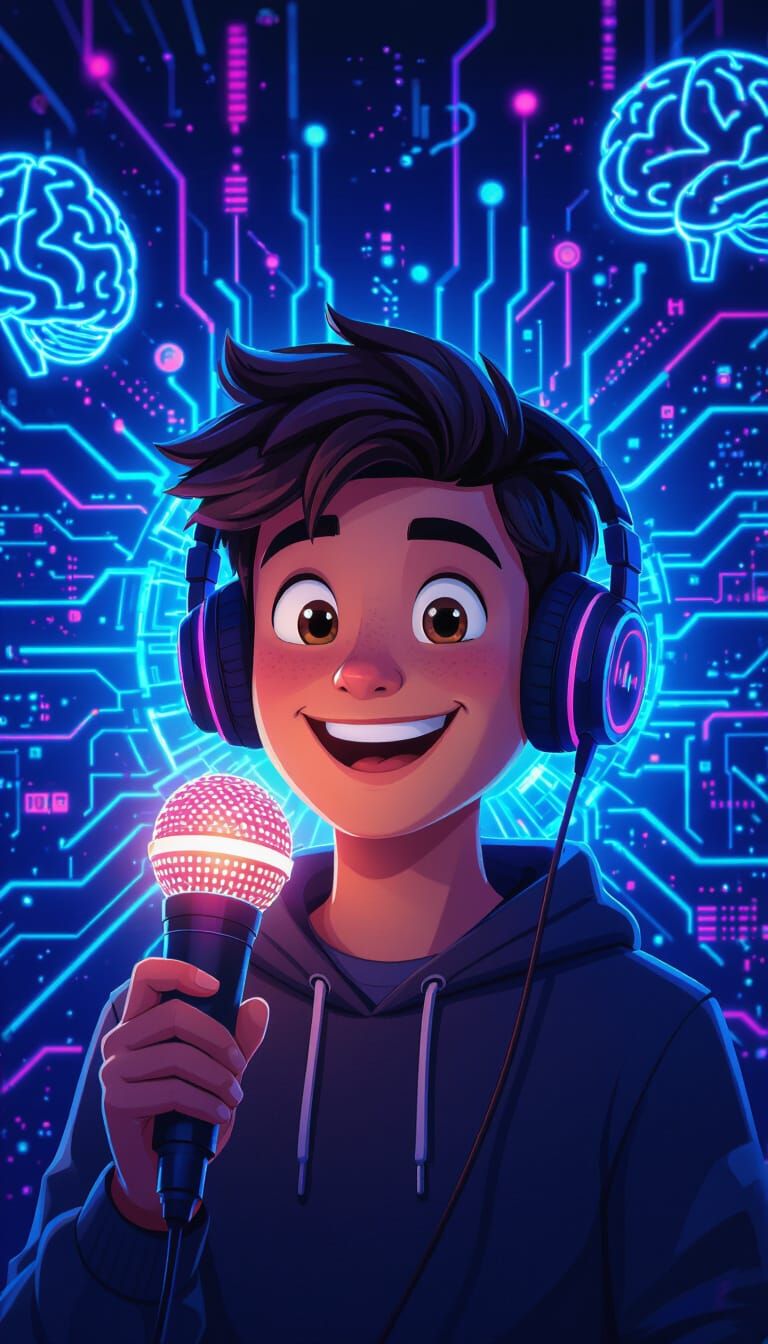 AI Podcast Cover Art in Cartoon Style