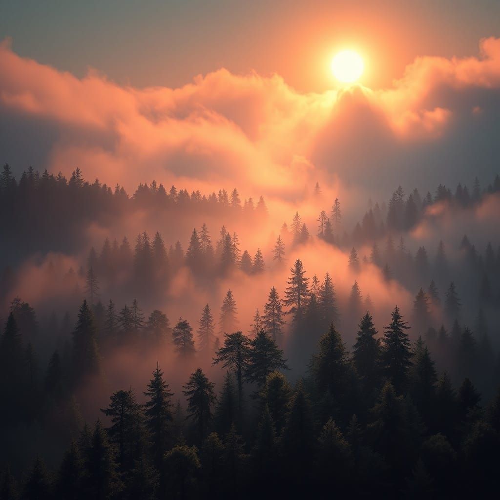 Surreal Forest Landscape Emerges from Dynamic Fog