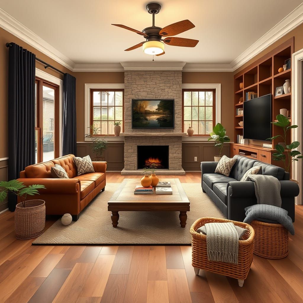 Cozy Japanese-Inspired Living Room with Warm Hues and Elegan...