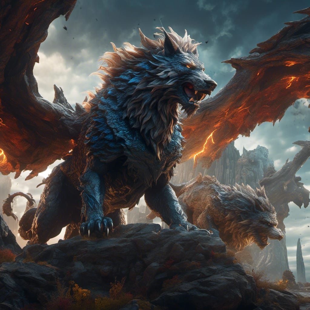 Fantasy Raiju: Thunder Beast Wolf-Dragon Hybrid