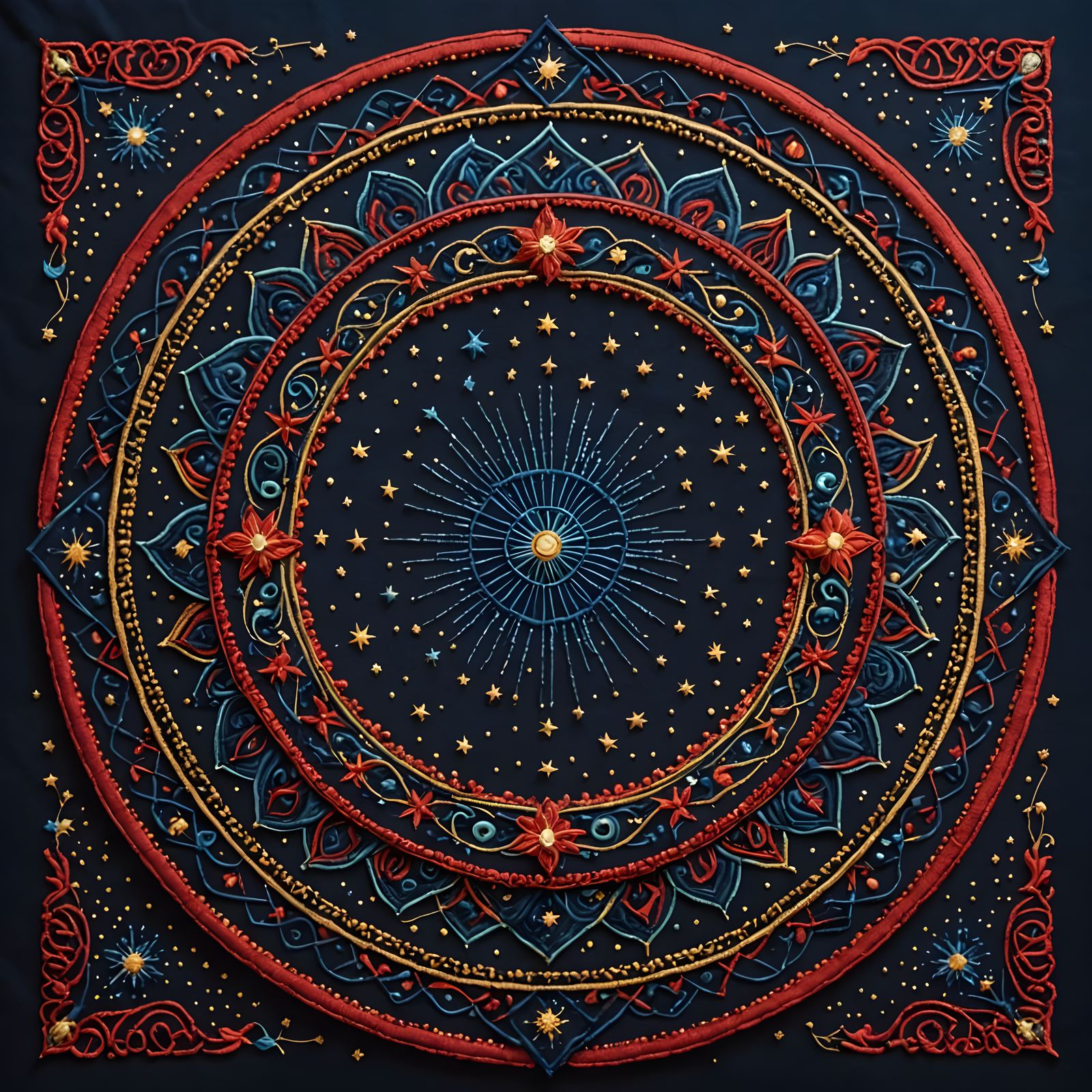 Cosmic Palestinian Tatreez Embroidery with Glowing Beads