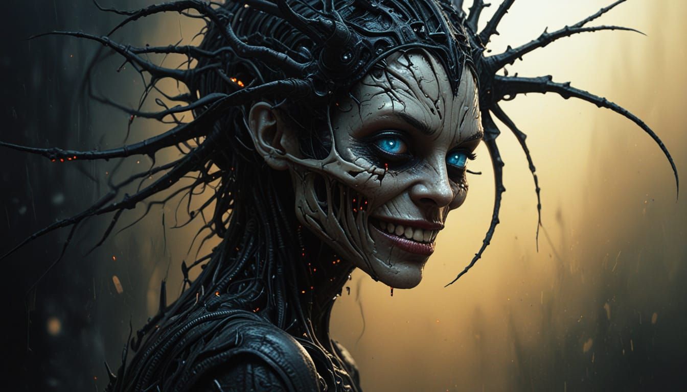 Demonic Face in a Futuristic Dark Realm