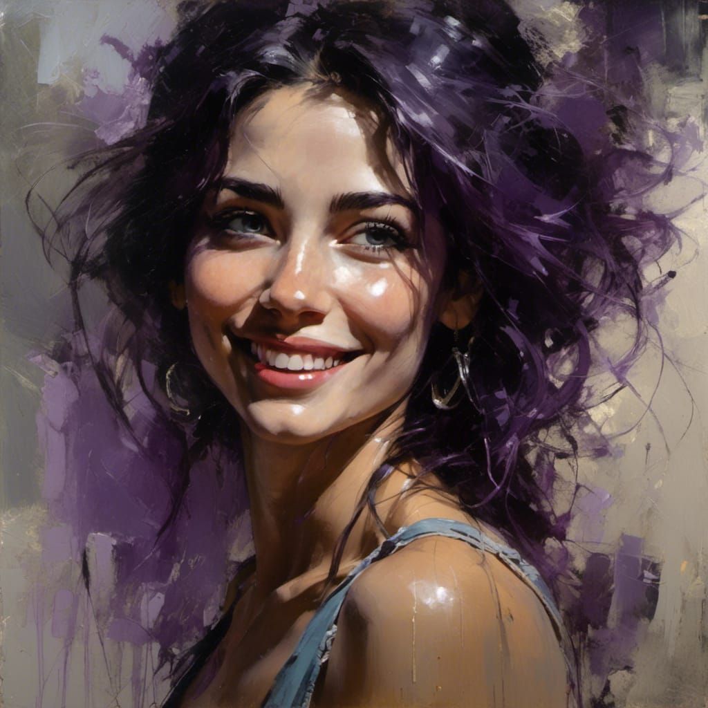 Photorealistic Painting of a Woman with Purple Hair