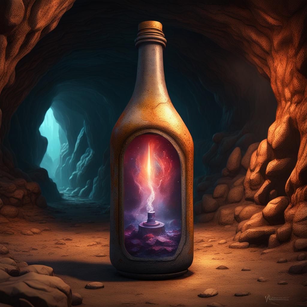 Message in a Bottle: Dark Cave Digital Watercolor