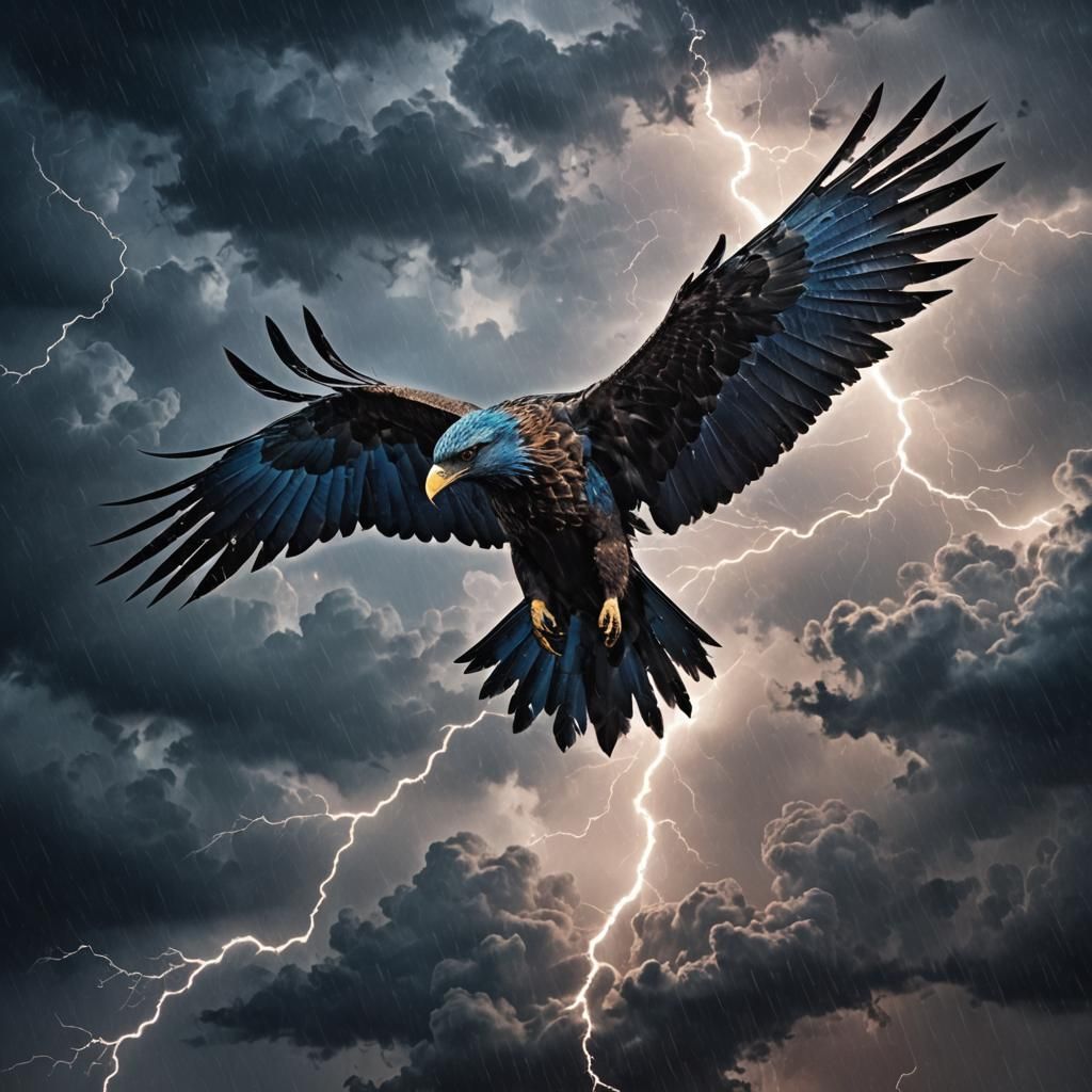 Majestic Bird Soars Through Storm: Dynamic Digital Art