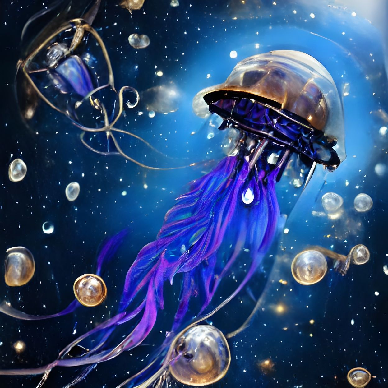 Steampunk Jellyfish Drifting Through Stellar Seas