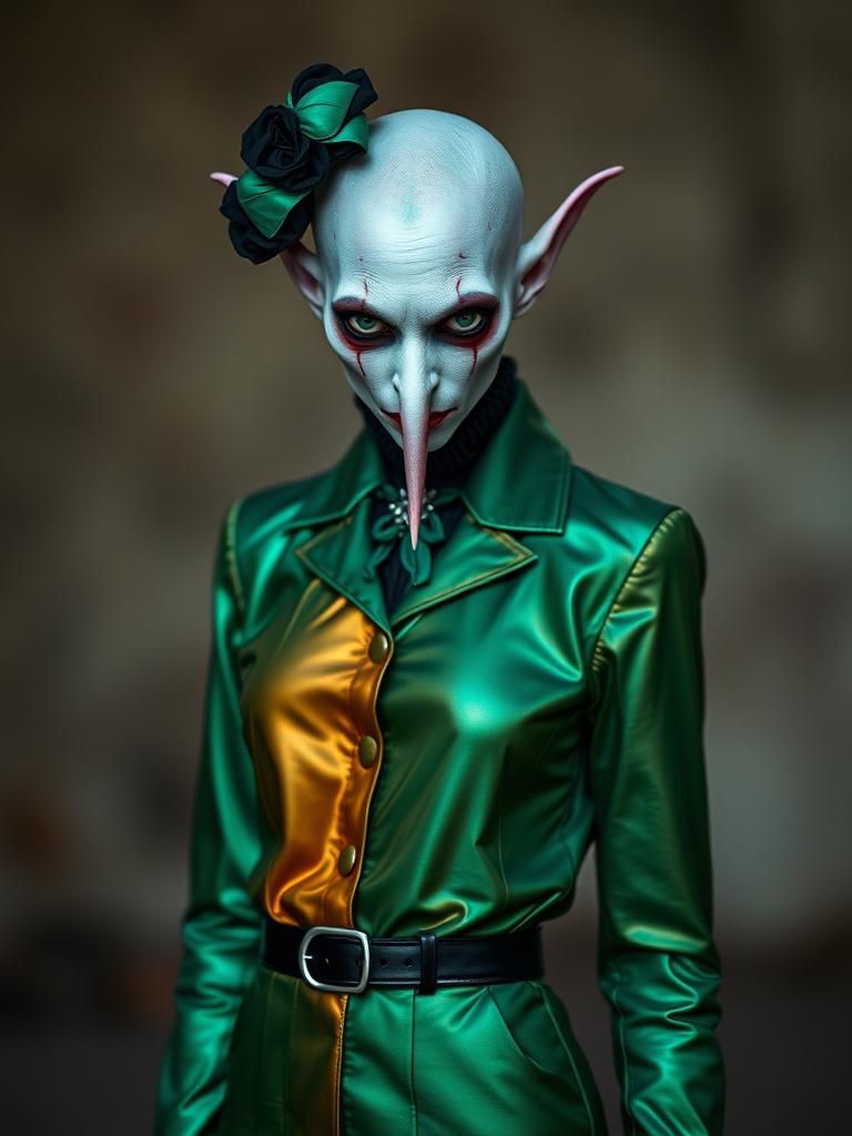 Gothic Alien Clown in Emerald Green Uniform