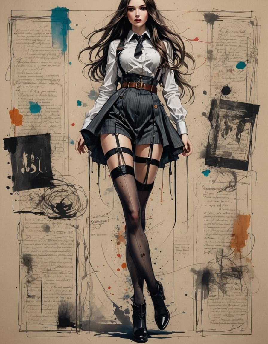 Vintage-Inspired Female Sketch in Mixed Media Art