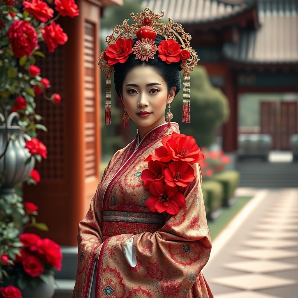 Elegant Chinese Princess in Royal Garden