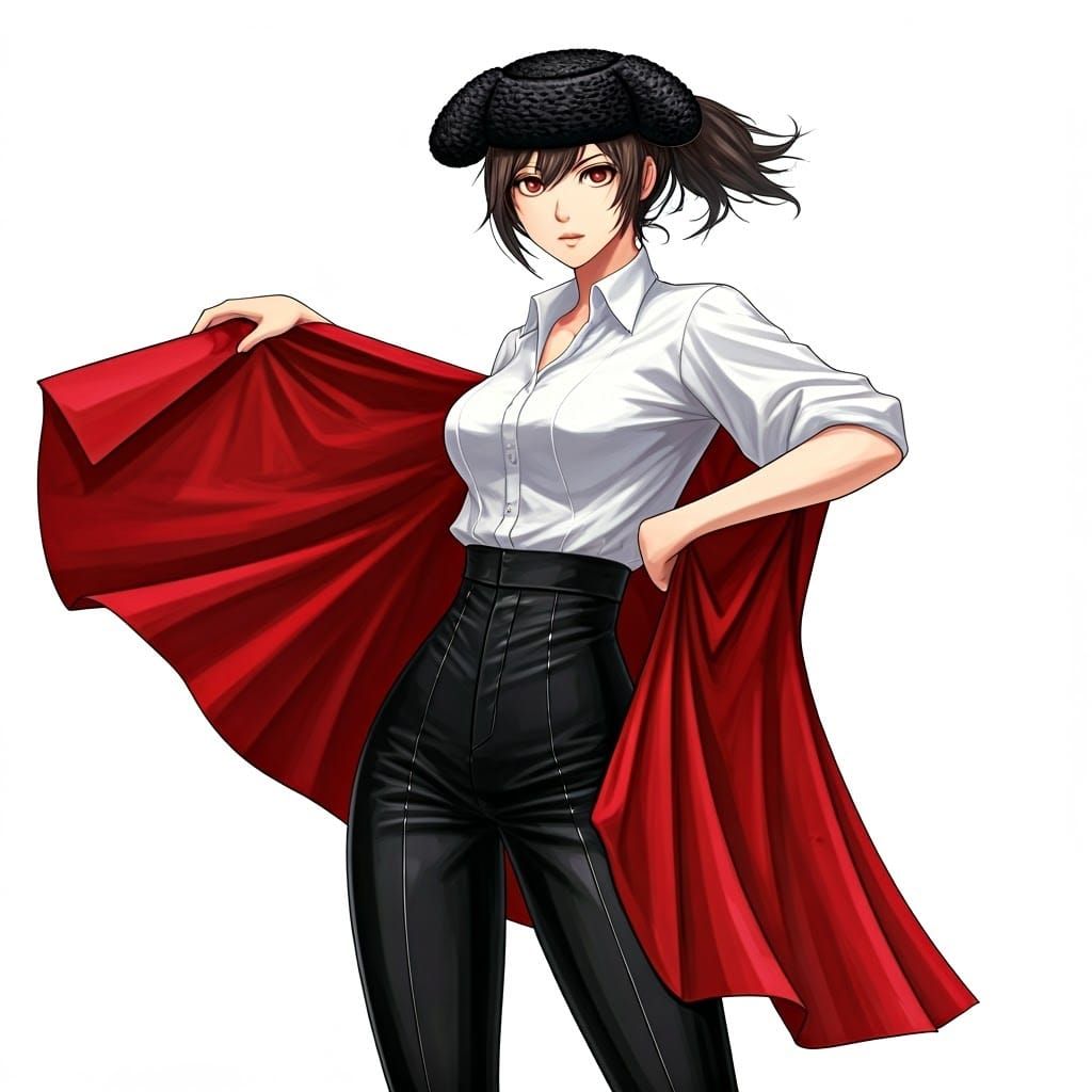 Anime Bullfighter with Red Muleta Sheet
