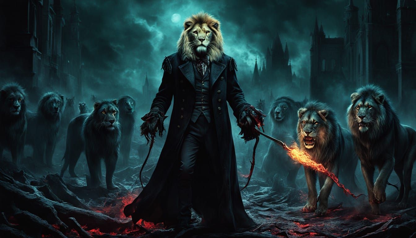 Vampire Lion Tamer Commands Spectral Lion with Blue Flame Ma...