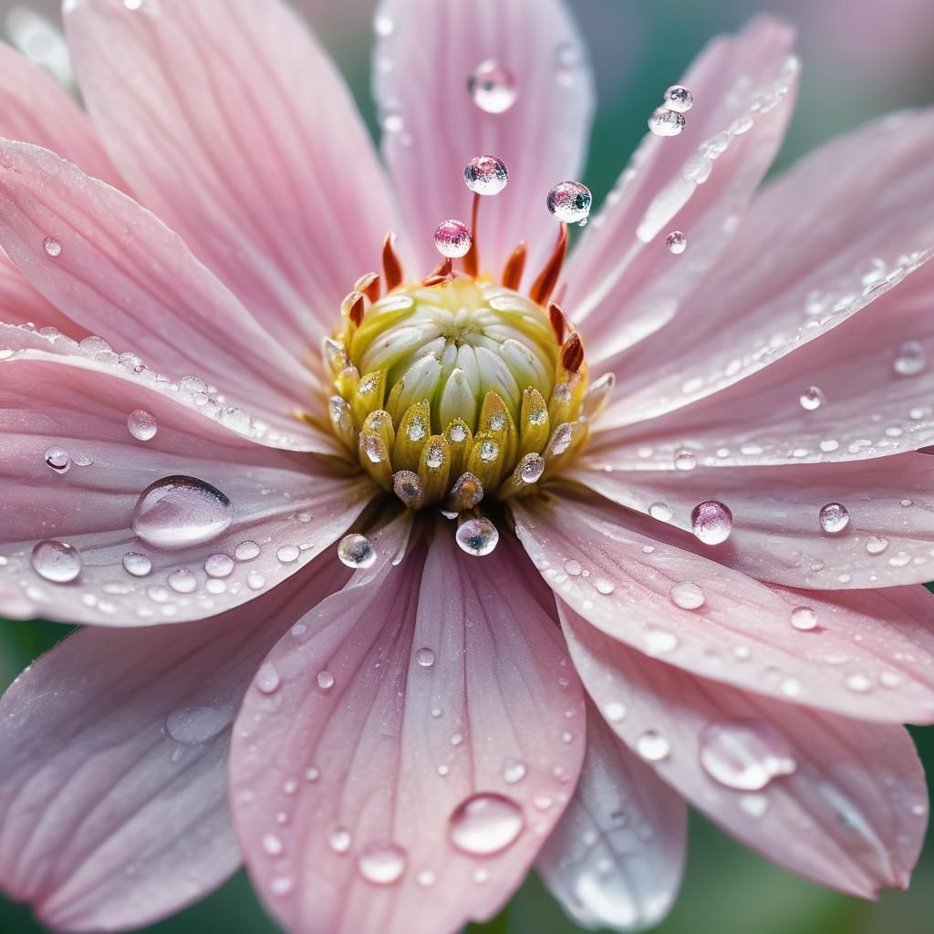 Macro Photo of Pink Flower with Dew Drops