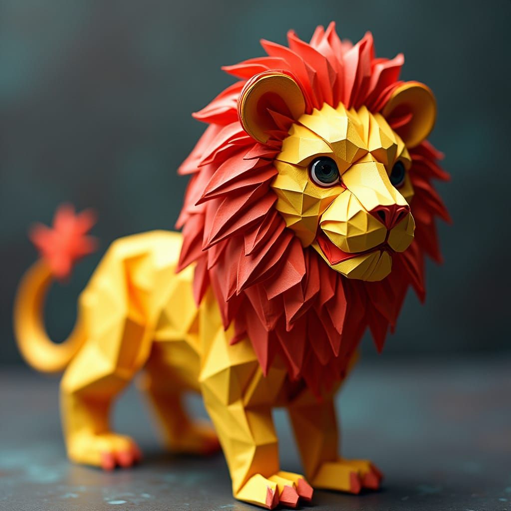 Colorful Lion Origami in Pop Art Style