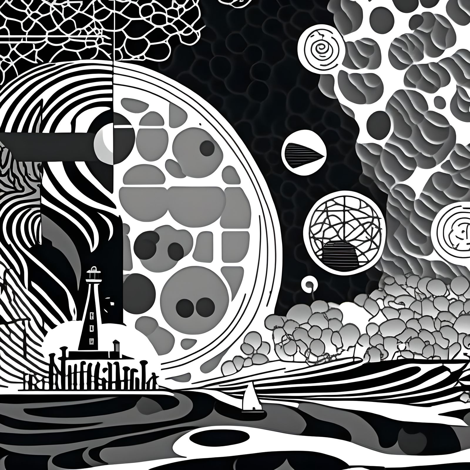 Abstract Time Flow Graphic Score in Technical Drawing Style