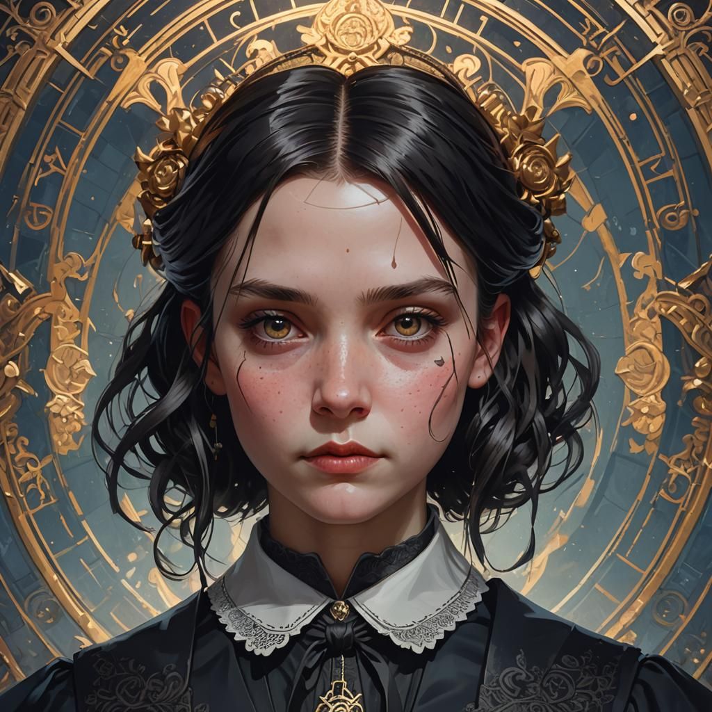 Wednesday Addams Portrait in Hyperdetailed Style