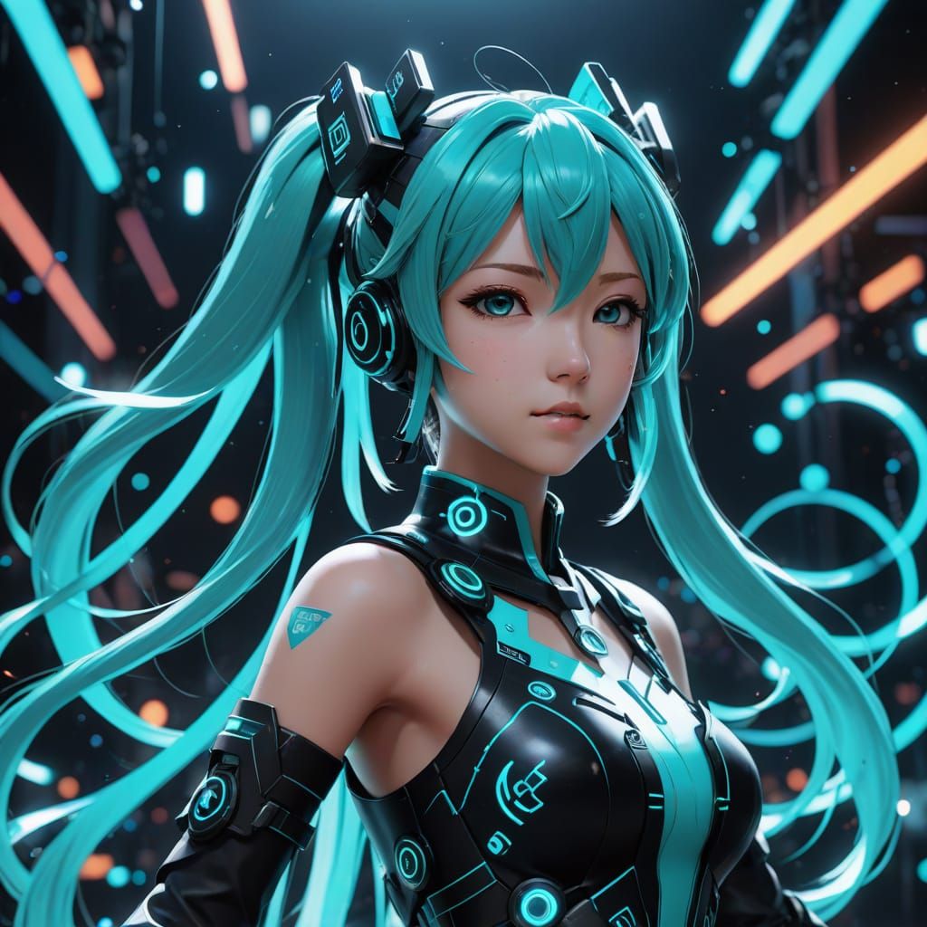 Vibrant Digital Pop Idol in Futuristic Attire